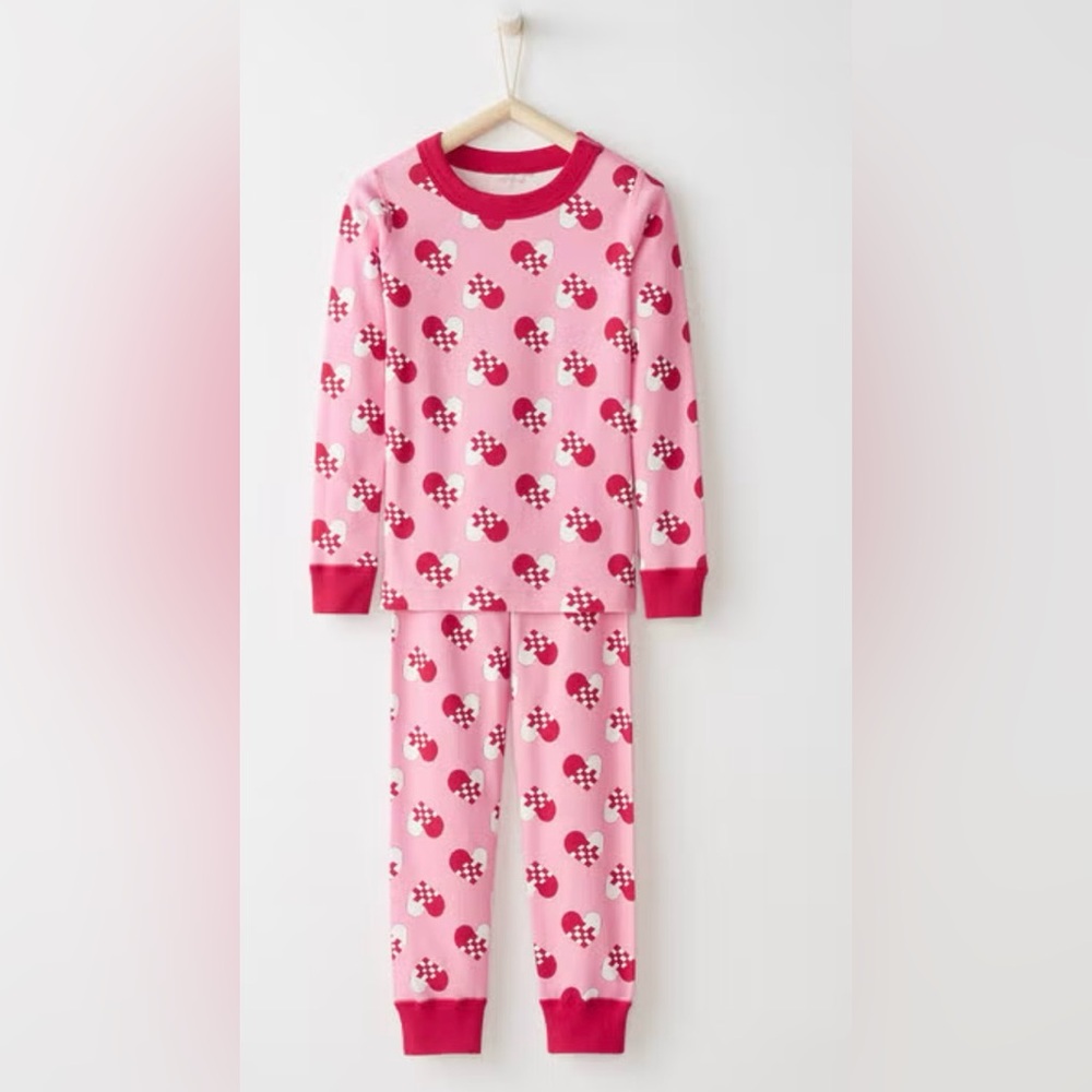 Hanna Andersson Pink Pajama Set with Red Hearts NWT